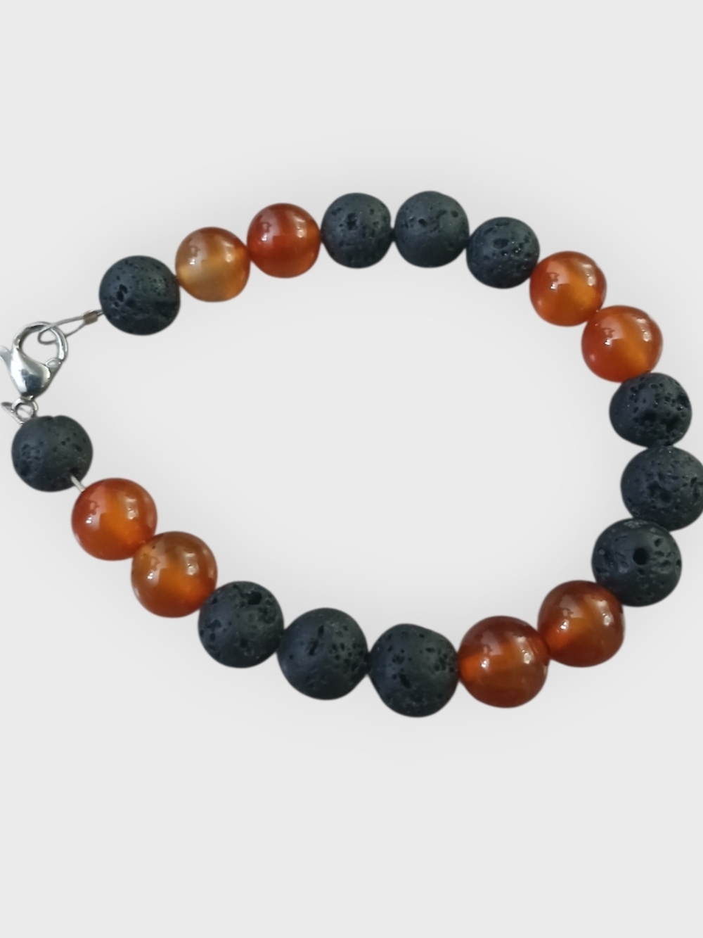 Kids Beaded Bracelet - Black Lava & Amber-Orange Beads